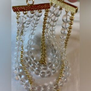 Multi Strands Layered Clear Beads‎ & Gold Tone Chain Runway Necklace Madagascar